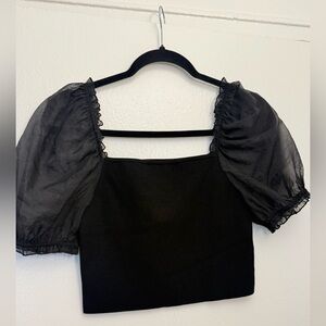 Wilfred sheer sleeve top, size large - black from Aritizia